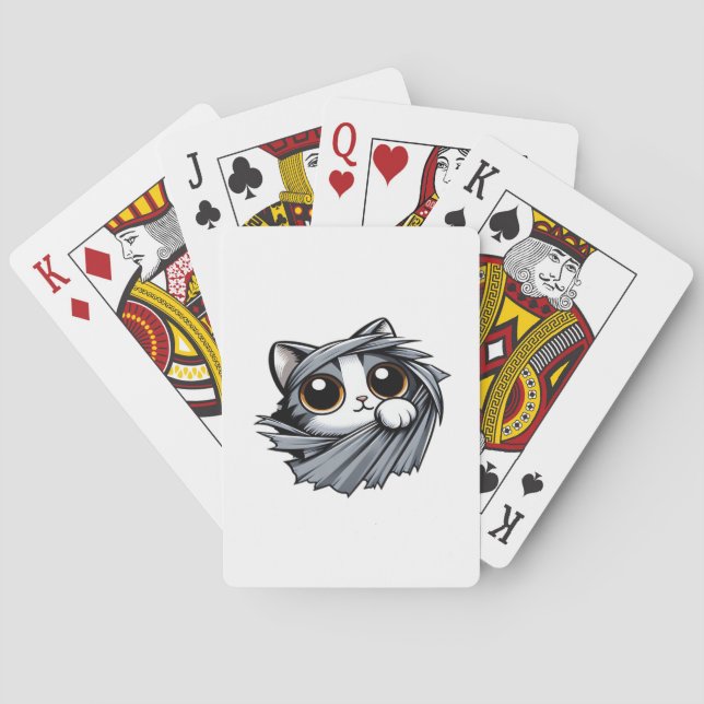 Cute Kitten Peeking Through Torn Cloth Playing Cards (Back)