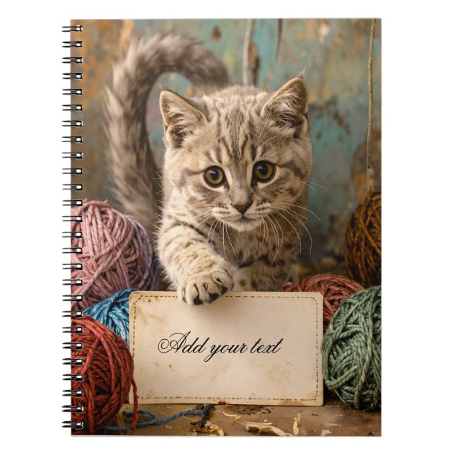 Cute Kitten Personalised Kids Notebook – Pastel Ca (Front)