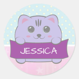 Cute Kitten Personalised Polka Dot Classic Round Sticker