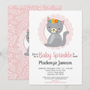 Cute Kitten Pink Girls Baby Sprinkle Invitation
