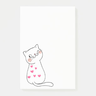 Cute Kitten Pink Hearts Cartoon Kitty Cat Post-it Notes