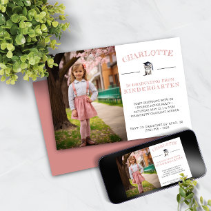 Cute Kitten Pink Kindergarten Graduation Invitation