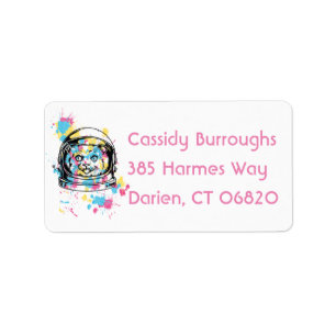 Cute Kitten Pink Watercolor Alien Astronaut Cat La Label