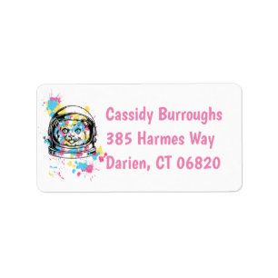 Cute Kitten Pink Watercolor Alien Astronaut Cat Label