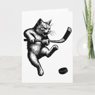 Cute Kitten Playing Ice Hockey Stick Puck Ice Hock Card
