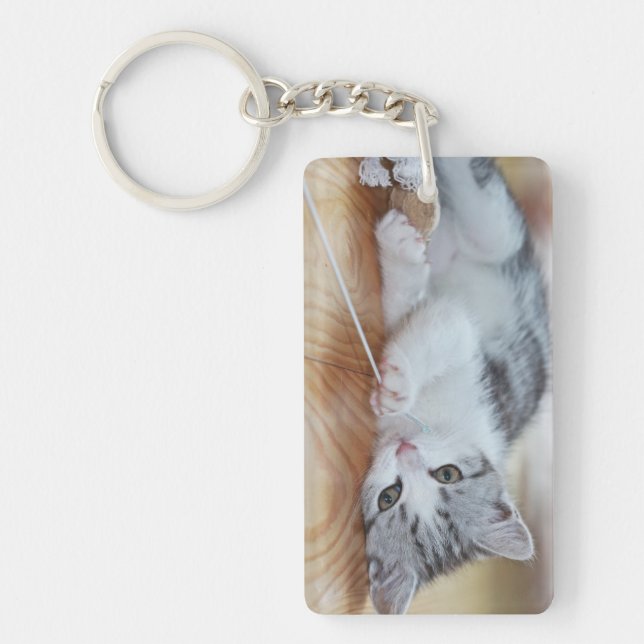 Cute Kitten playing with string Key Ring (Front)