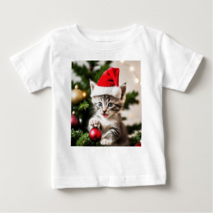 Cute Kitten playing with the Christmas Tree Cat Baby T-Shirt