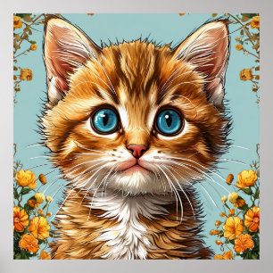 Cute kitten portrait poster