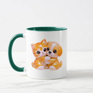 Cute Kitten Puppy Hug Illustration Mug