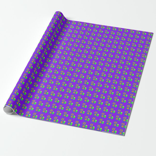 Cute Kitten Purple Wrapping Paper (Unrolled)