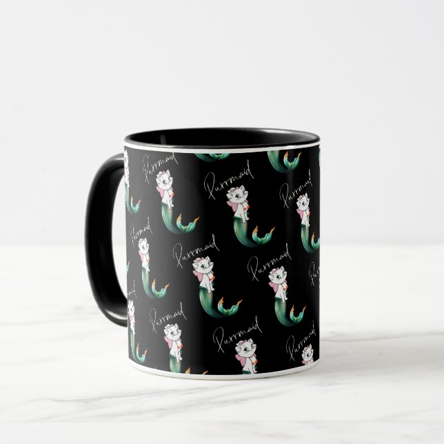 Cute Kitten Purrmaid – Fun Mermaid Cat Design Mug (Front Left)