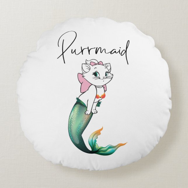 Cute Kitten Purrmaid – Fun Mermaid Cat Design Round Cushion (Front)