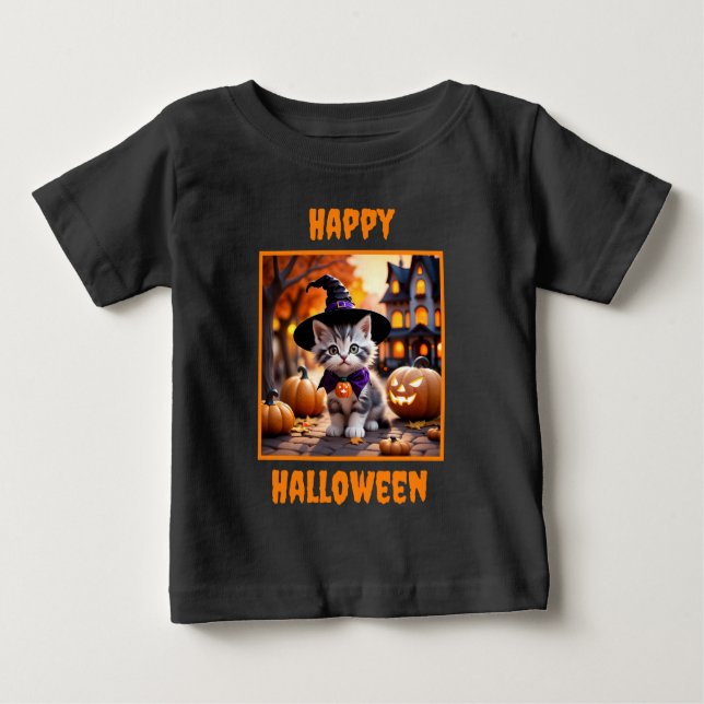 Cute Kitten Ready to Trick or Treat Baby T-Shirt (Front)