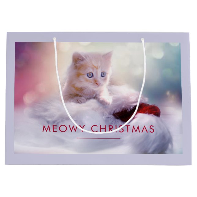 Cute Kitten Resting On a Santa Hat Meowy Christmas Large Gift Bag (Front)