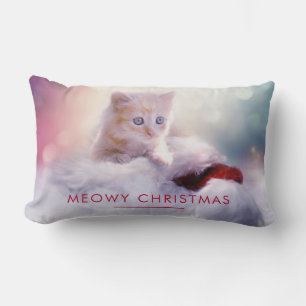 Cute Kitten Resting On a Santa Hat Meowy Christmas Lumbar Cushion