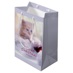 Cute Kitten Resting On a Santa Hat Meowy Christmas Medium Gift Bag