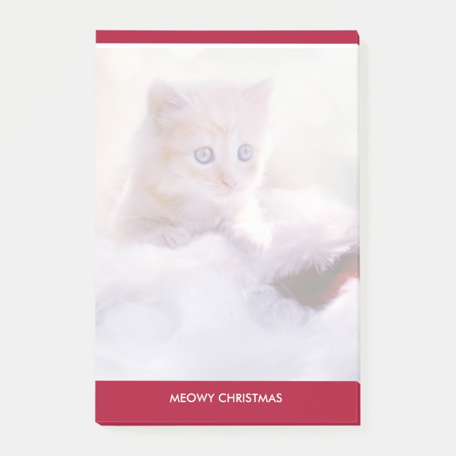 Cute Kitten Resting On a Santa Hat Meowy Christmas Post-it Notes (Front)