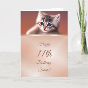 Cute Kitten   Rose Gold Girls Birthday Card