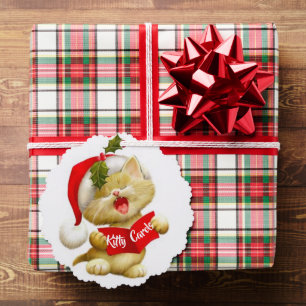 Cute Kitten Singing Christmas Caroler Postcard Tree Decoration Card