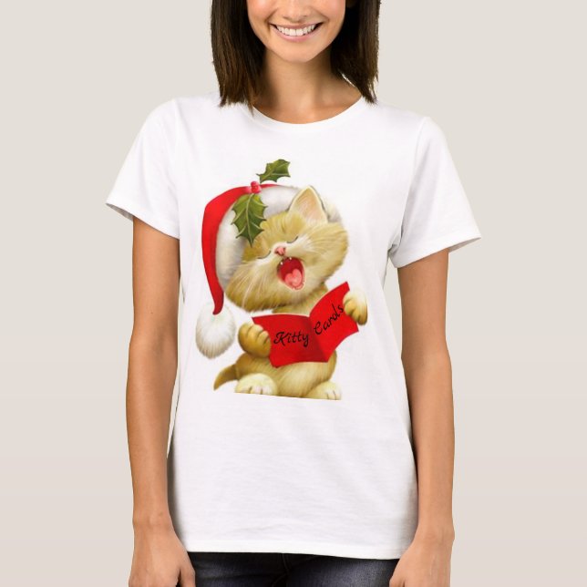 Cute Kitten Singing Christmas Caroler t-shirt (Front)