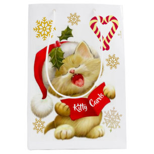 Cute Kitten Singing Christmas Carols Medium Gift Bag