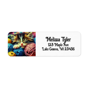 Cute Kitten Sleeping under a Blanket Personalized Return Address Label