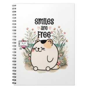 Cute Kitten "Smiles Are Free" Whimsical Spiral Not Notebook