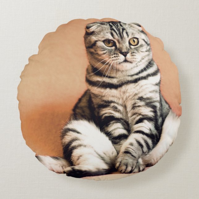 Cute Kitten Sprawled Out Round Cushion (Front)