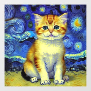 Cute Kitten Starry Night Van Gogh