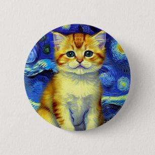 Cute Kitten Starry Night Van Gogh 6 Cm Round Badge