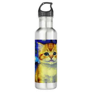 Cute Kitten Starry Night Van Gogh 710 Ml Water Bottle
