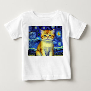 Cute Kitten Starry Night Van Gogh Baby T-Shirt