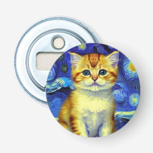 Cute Kitten Starry Night Van Gogh Bottle Opener