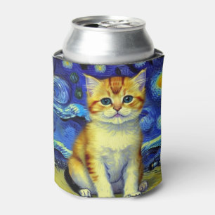 Cute Kitten Starry Night Van Gogh Can Cooler