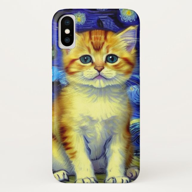 Cute Kitten Starry Night Van Gogh Case-Mate iPhone Case (Back)