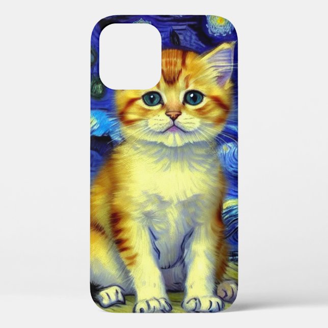Cute Kitten Starry Night Van Gogh Case-Mate iPhone Case (Back)