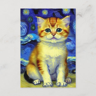 Cute Kitten Starry Night Van Gogh Enclosure Card