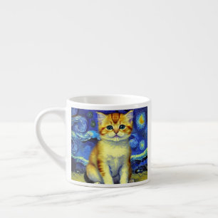 Cute Kitten Starry Night Van Gogh Espresso Cup