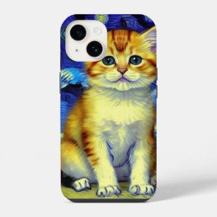 Cute Kitten Starry Night Van Gogh iPhone 14 Case