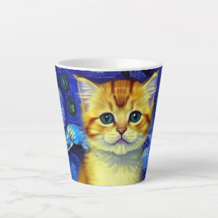 Cute Kitten Starry Night Van Gogh Latte Mug