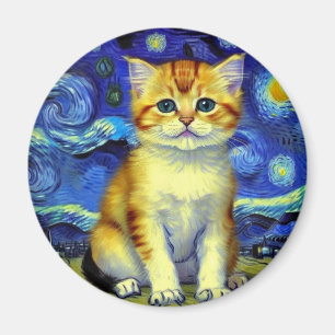 Cute Kitten Starry Night Van Gogh Magnet