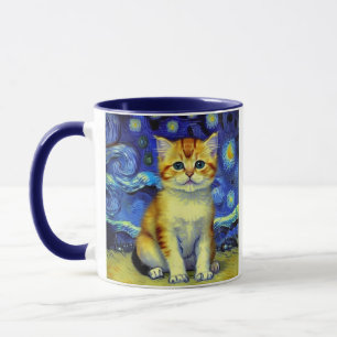 Cute Kitten Starry Night Van Gogh Mug