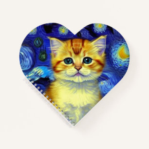 Cute Kitten Starry Night Van Gogh Notebook