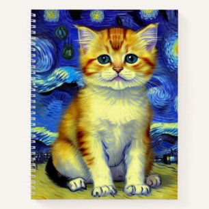 Cute Kitten Starry Night Van Gogh Notebook