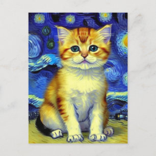 Cute Kitten Starry Night Van Gogh Postcard