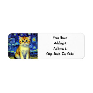 Cute Kitten Starry Night Van Gogh Return Address Label