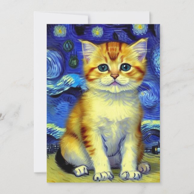 Cute Kitten Starry Night Van Gogh Save The Date (Front)