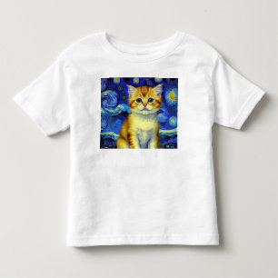 Cute Kitten Starry Night Van Gogh Toddler T-Shirt