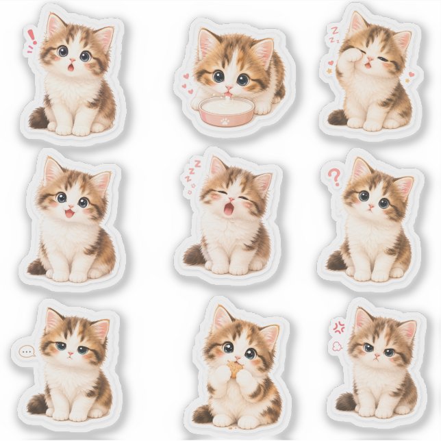 Cute Kitten Sticker Pack Expressive and Adorable (Front)