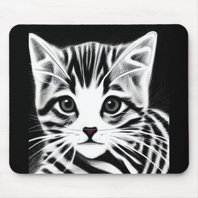 Cute kitten striped black white mouse pad (Front)